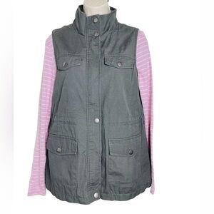 Blu Pepper Women’s Full Zip Vest Size S Army Green Sleeveless Pockets Utility